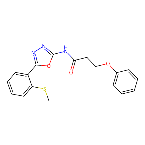 N-[5-(2-methylsulfanylphenyl)-1,3,4-oxadiazol-2-yl]-3-phenoxypropanamide structure
