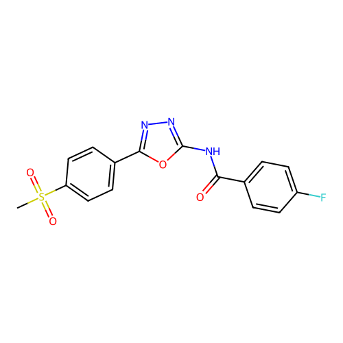 4-fluoro-N-[5-(4-methylsulfonylphenyl)-1,3,4-oxadiazol-2-yl]benzamide structure