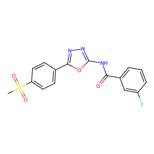 3-fluoro-N-[5-(4-methylsulfonylphenyl)-1,3,4-oxadiazol-2-yl]benzamide structure