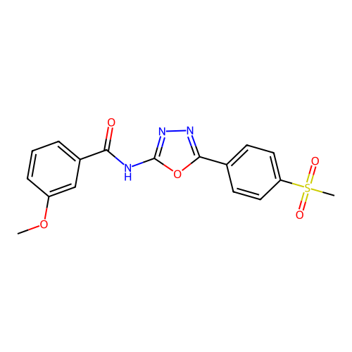 3-methoxy-N-[5-(4-methylsulfonylphenyl)-1,3,4-oxadiazol-2-yl]benzamide structure