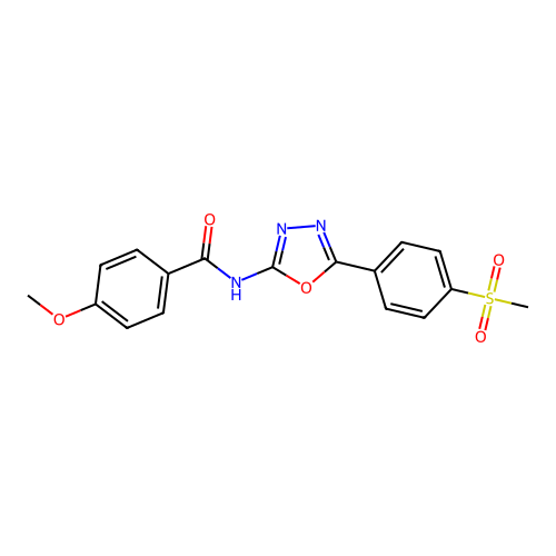 4-methoxy-N-[5-(4-methylsulfonylphenyl)-1,3,4-oxadiazol-2-yl]benzamide structure
