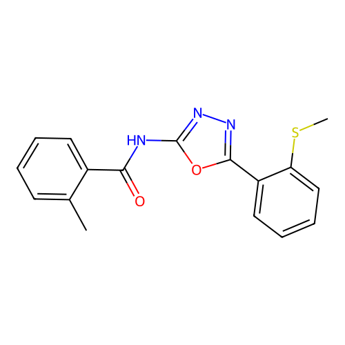 2-methyl-N-[5-(2-methylsulfanylphenyl)-1,3,4-oxadiazol-2-yl]benzamide structure
