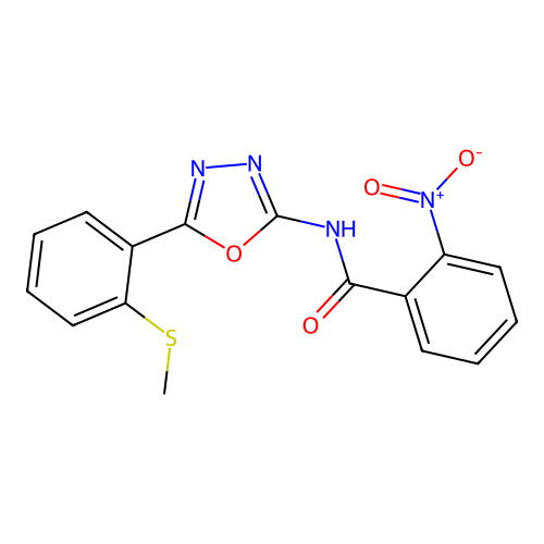 N-(5-(2-(methylthio)phenyl)-1,3,4-oxadiazol-2-yl)-2-nitrobenzamide structure