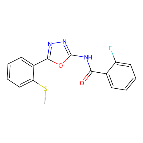 2-fluoro-N-[5-(2-methylsulfanylphenyl)-1,3,4-oxadiazol-2-yl]benzamide structure