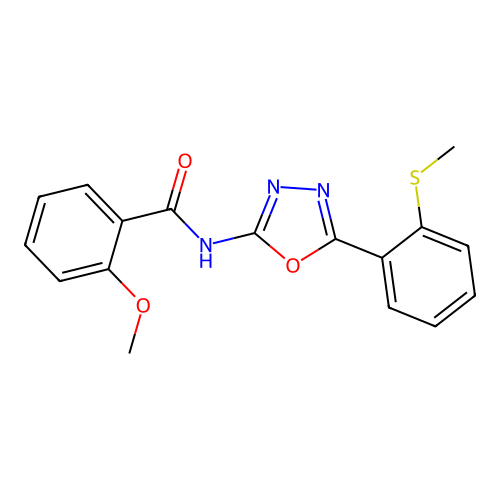 2-methoxy-N-(5-(2-(methylthio)phenyl)-1,3,4-oxadiazol-2-yl)benzamide structure