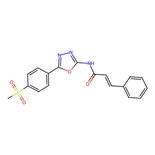 N-(5-(4-(methylsulfonyl)phenyl)-1,3,4-oxadiazol-2-yl)cinnamamide structure