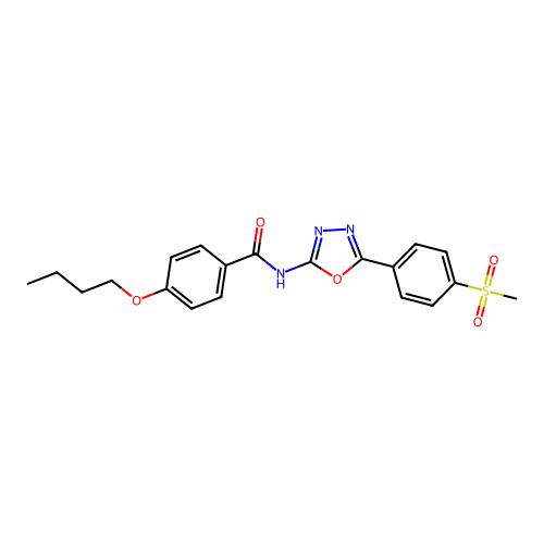 4-butoxy-N-(5-(4-(methylsulfonyl)phenyl)-1,3,4-oxadiazol-2-yl)benzamide structure