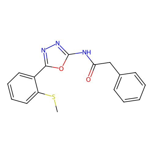 N-(5-(2-(methylthio)phenyl)-1,3,4-oxadiazol-2-yl)-2-phenylacetamide structure
