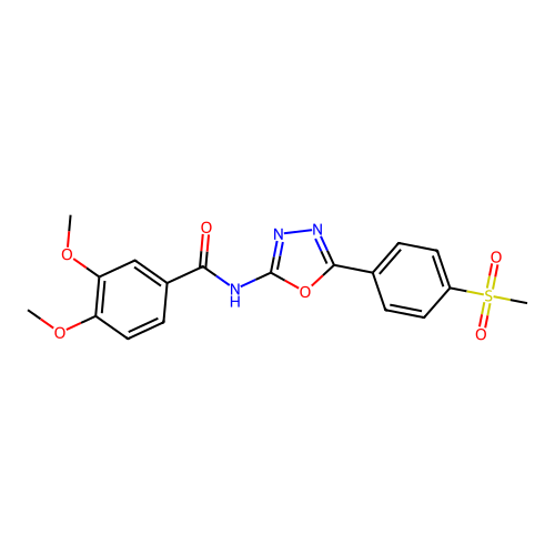 3,4-dimethoxy-N-[5-(4-methylsulfonylphenyl)-1,3,4-oxadiazol-2-yl]benzamide structure