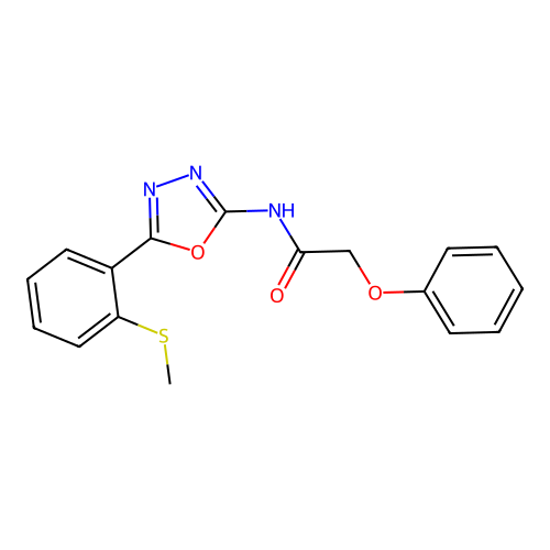 N-[5-(2-methylsulfanylphenyl)-1,3,4-oxadiazol-2-yl]-2-phenoxyacetamide structure