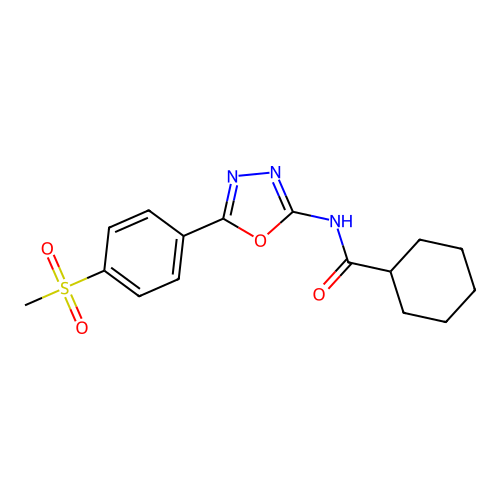 N-[5-(4-methylsulfonylphenyl)-1,3,4-oxadiazol-2-yl]cyclohexanecarboxamide structure