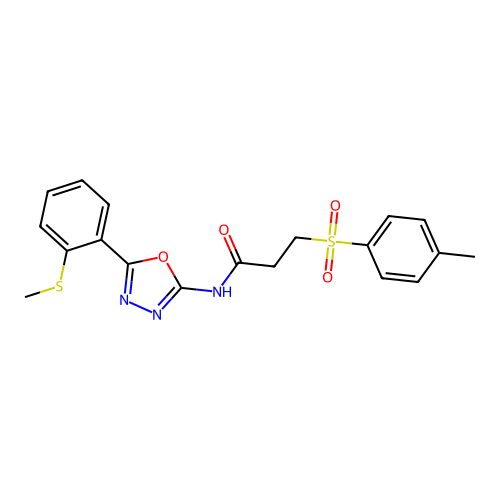 N-(5-(2-(methylthio)phenyl)-1,3,4-oxadiazol-2-yl)-3-tosylpropanamide structure