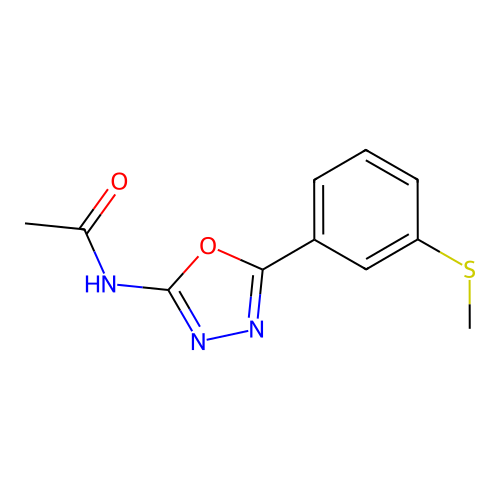N-[5-(3-methylsulfanylphenyl)-1,3,4-oxadiazol-2-yl]acetamide structure
