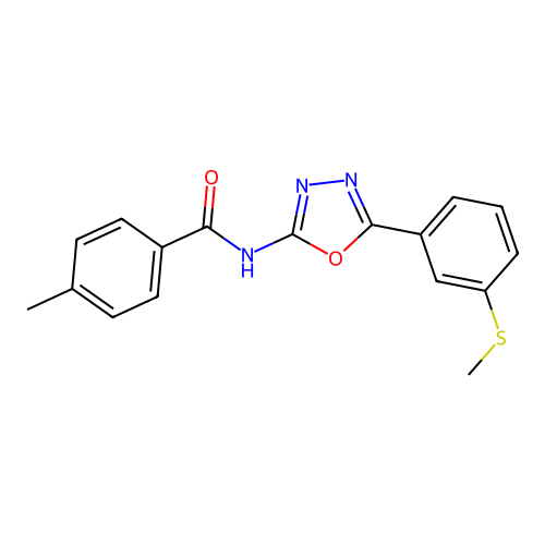 4-methyl-N-[5-(3-methylsulfanylphenyl)-1,3,4-oxadiazol-2-yl]benzamide structure