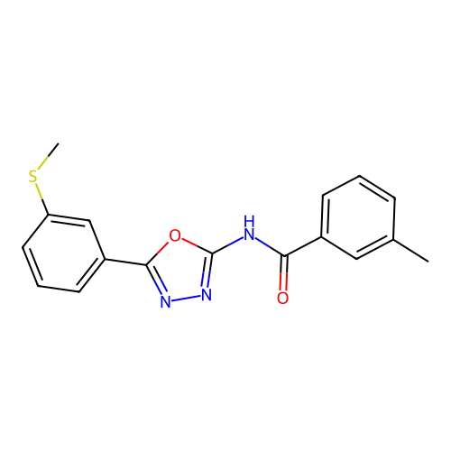 3-methyl-N-[5-(3-methylsulfanylphenyl)-1,3,4-oxadiazol-2-yl]benzamide structure