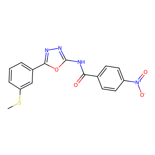 N-[5-(3-methylsulfanylphenyl)-1,3,4-oxadiazol-2-yl]-4-nitrobenzamide structure