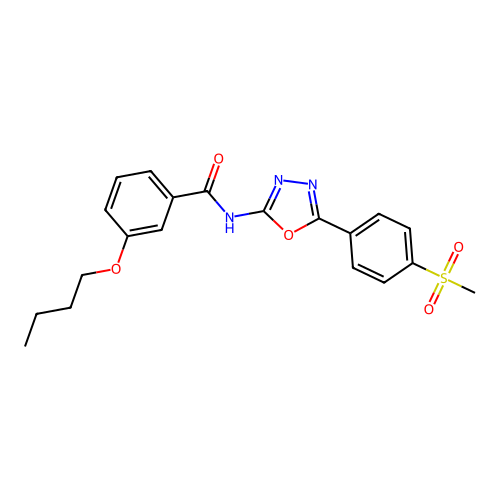 3-butoxy-N-[5-(4-methylsulfonylphenyl)-1,3,4-oxadiazol-2-yl]benzamide structure