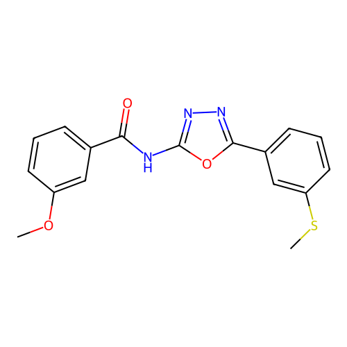 3-methoxy-N-[5-(3-methylsulfanylphenyl)-1,3,4-oxadiazol-2-yl]benzamide structure