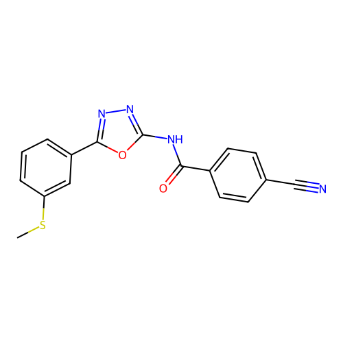 4-cyano-N-[5-(3-methylsulfanylphenyl)-1,3,4-oxadiazol-2-yl]benzamide structure