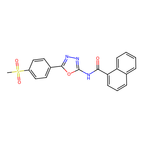 N-[5-(4-methylsulfonylphenyl)-1,3,4-oxadiazol-2-yl]naphthalene-1-carboxamide structure