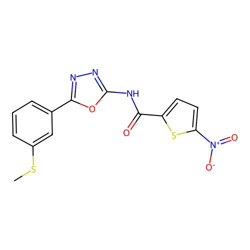 N-(5-(3-(methylthio)phenyl)-1,3,4-oxadiazol-2-yl)-5-nitrothiophene-2-carboxamide structure