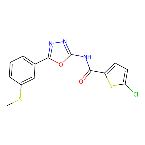 5-chloro-N-{5-[3-(methylsulfanyl)phenyl]-1,3,4-oxadiazol-2-yl}thiophene-2-carboxamide structure
