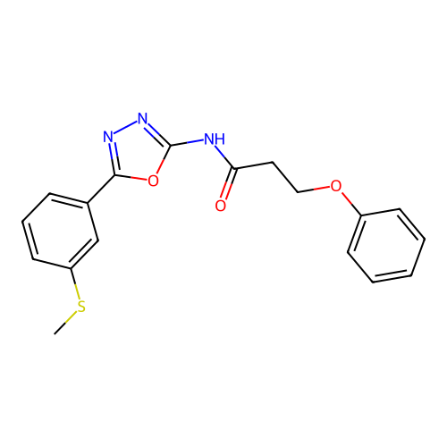 N-[5-(3-methylsulfanylphenyl)-1,3,4-oxadiazol-2-yl]-3-phenoxypropanamide structure