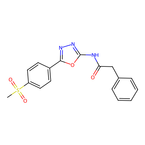 N-[5-(4-methylsulfonylphenyl)-1,3,4-oxadiazol-2-yl]-2-phenylacetamide structure