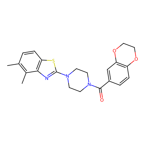 2-[4-(2,3-dihydro-1,4-benzodioxine-6-carbonyl)piperazin-1-yl]-4,5-dimethyl-1,3-benzothiazole structure