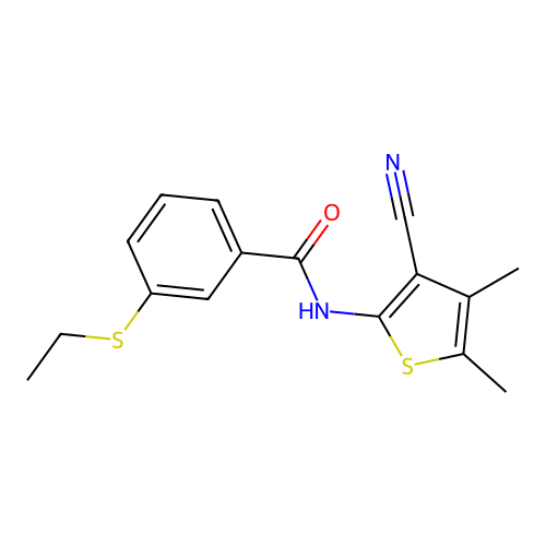 N-(3-cyano-4,5-dimethylthiophen-2-yl)-3-ethylsulfanylbenzamide structure