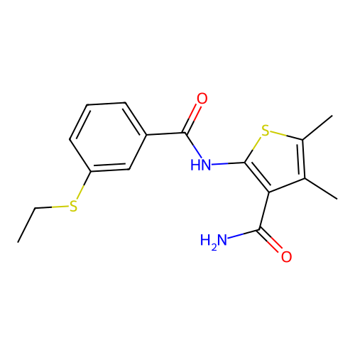 2-(3-(Ethylthio)benzamido)-4,5-dimethylthiophene-3-carboxamide structure