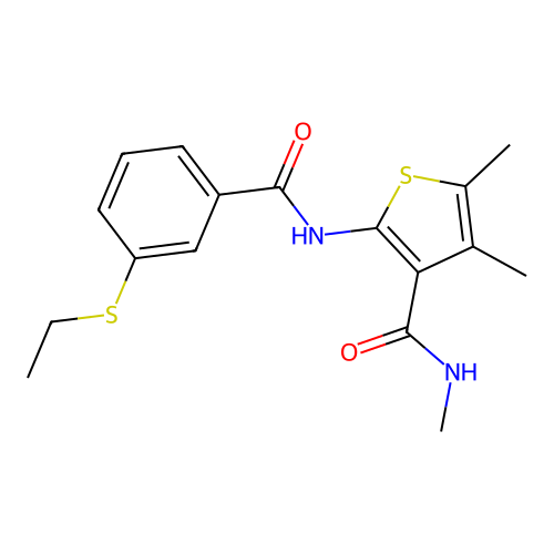 2-(3-(ethylthio)benzamido)-N,4,5-trimethylthiophene-3-carboxamide structure