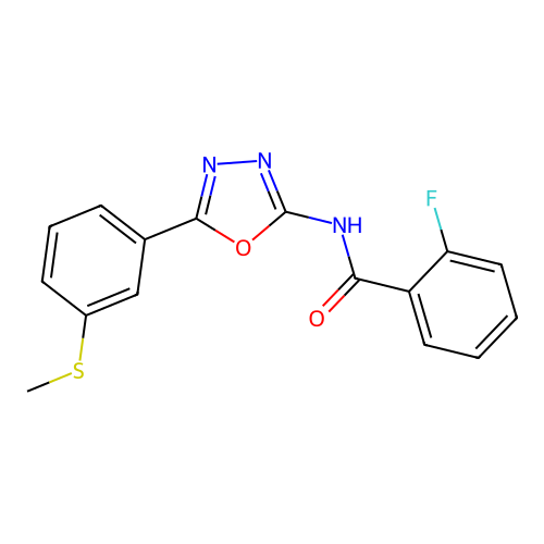 2-fluoro-N-[5-(3-methylsulfanylphenyl)-1,3,4-oxadiazol-2-yl]benzamide structure