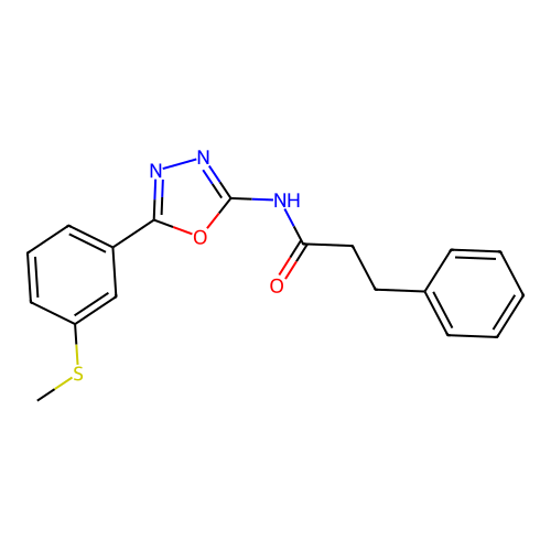 N-[5-(3-methylsulfanylphenyl)-1,3,4-oxadiazol-2-yl]-3-phenylpropanamide structure