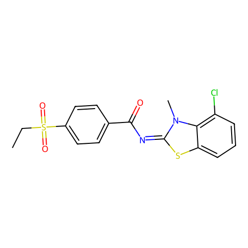 N-(4-chloro-3-methyl-1,3-benzothiazol-2-ylidene)-4-ethylsulfonylbenzamide structure
