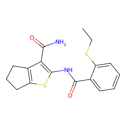 2-(2-(ethylthio)benzamido)-5,6-dihydro-4H-cyclopenta[b]thiophene-3-carboxamide structure