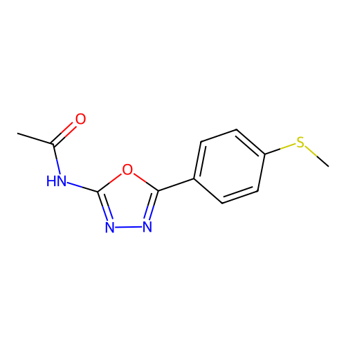 N-[5-(4-methylsulfanylphenyl)-1,3,4-oxadiazol-2-yl]acetamide structure