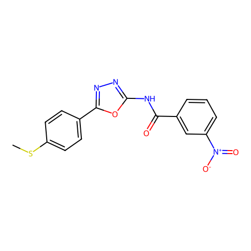 N-[5-(4-methylsulfanylphenyl)-1,3,4-oxadiazol-2-yl]-3-nitrobenzamide structure