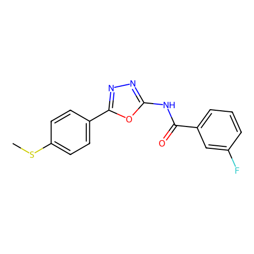3-fluoro-N-(5-(4-(methylthio)phenyl)-1,3,4-oxadiazol-2-yl)benzamide structure