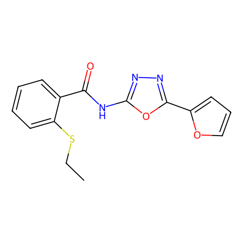 2-(ethylthio)-N-(5-(furan-2-yl)-1,3,4-oxadiazol-2-yl)benzamide structure