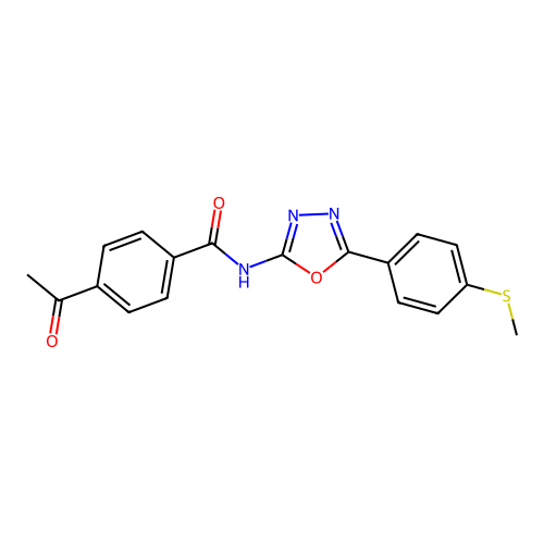 4-acetyl-N-[5-(4-methylsulfanylphenyl)-1,3,4-oxadiazol-2-yl]benzamide structure