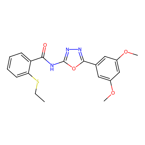 N-[5-(3,5-dimethoxyphenyl)-1,3,4-oxadiazol-2-yl]-2-ethylsulfanylbenzamide structure