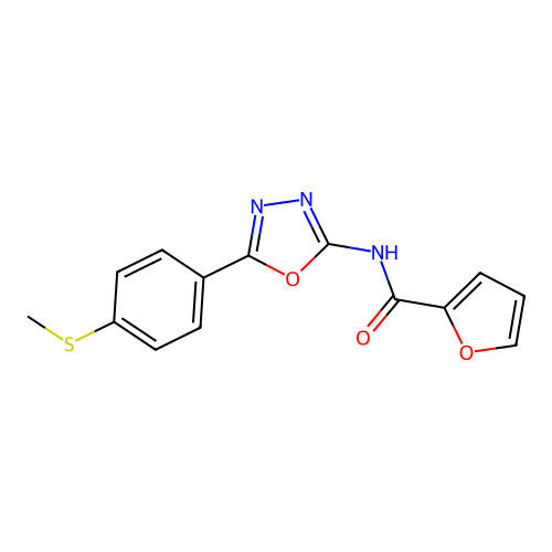 N-[5-(4-methylsulfanylphenyl)-1,3,4-oxadiazol-2-yl]furan-2-carboxamide structure