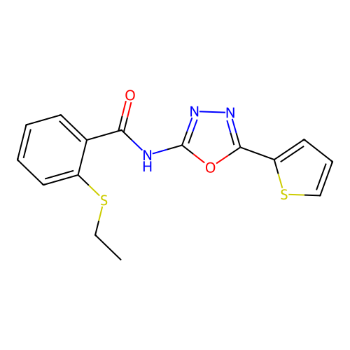 2-(ethylthio)-N-(5-(thiophen-2-yl)-1,3,4-oxadiazol-2-yl)benzamide structure