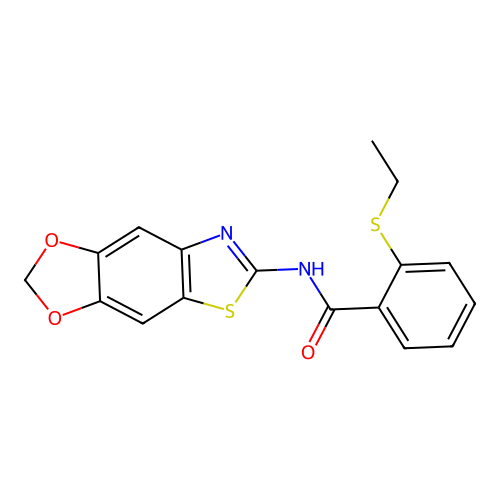 N-([1,3]dioxolo[4,5-f][1,3]benzothiazol-6-yl)-2-ethylsulfanylbenzamide structure