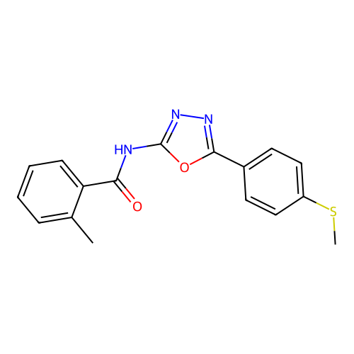 2-methyl-N-[5-(4-methylsulfanylphenyl)-1,3,4-oxadiazol-2-yl]benzamide structure
