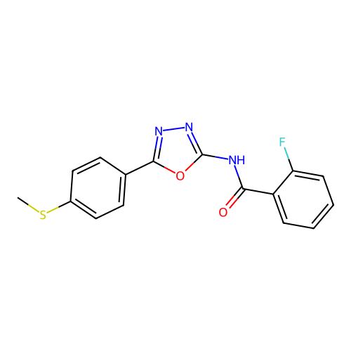 2-fluoro-N-[5-(4-methylsulfanylphenyl)-1,3,4-oxadiazol-2-yl]benzamide structure