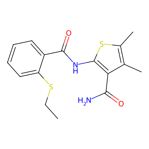 2-(2-(Ethylthio)benzamido)-4,5-dimethylthiophene-3-carboxamide structure