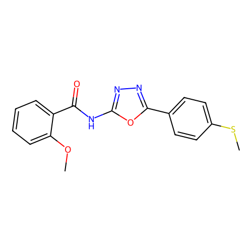2-methoxy-N-(5-(4-(methylthio)phenyl)-1,3,4-oxadiazol-2-yl)benzamide structure