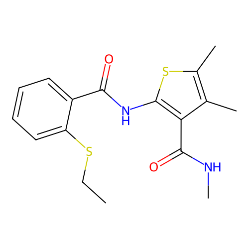 2-(2-(ethylthio)benzamido)-N,4,5-trimethylthiophene-3-carboxamide structure